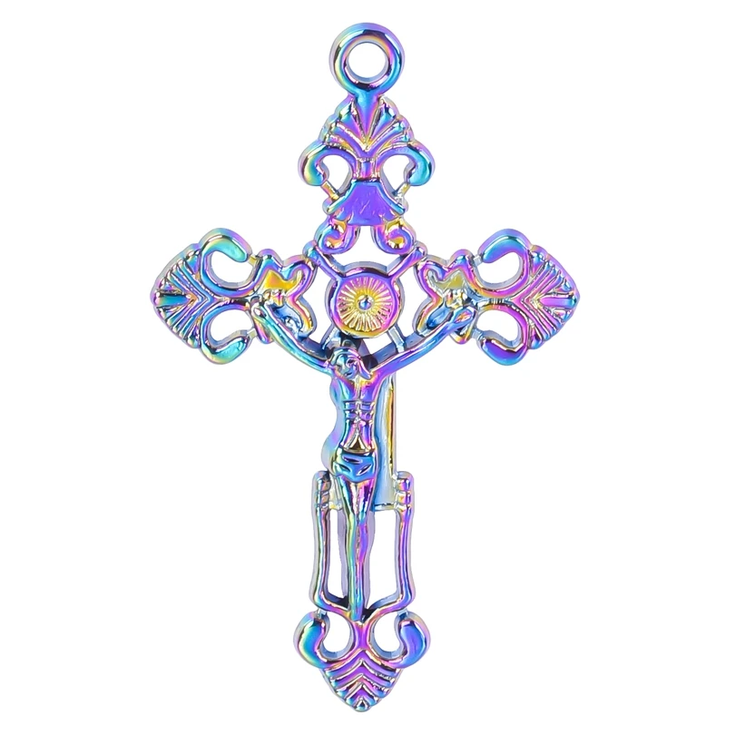 

10PCS Rainbow Color Openwork Cross Charms Pendant Accessories Alloy For Gift Customied Jewelry Making Earring Necklace Bulk