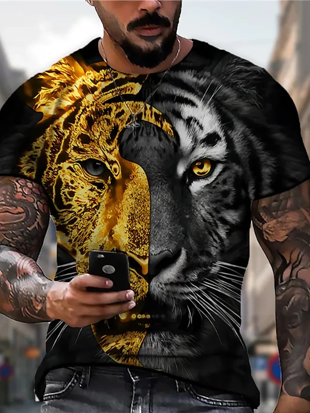 

2022 Men's Tee T Shirt 3D Print animal Graphic Plus Size Round Neck Party Daily Print Short Sleeve Tops Casual Streetwear Shirts