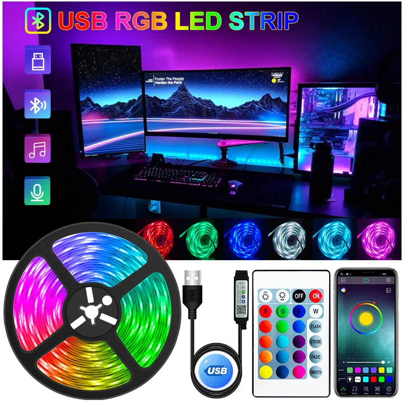 

LED Strip Light USB Bluetooth RGB 5V LED RGB Lights Flexible LED Lamp Tape Ribbon RGB TV Desktop Screen BackLight Diode Tape