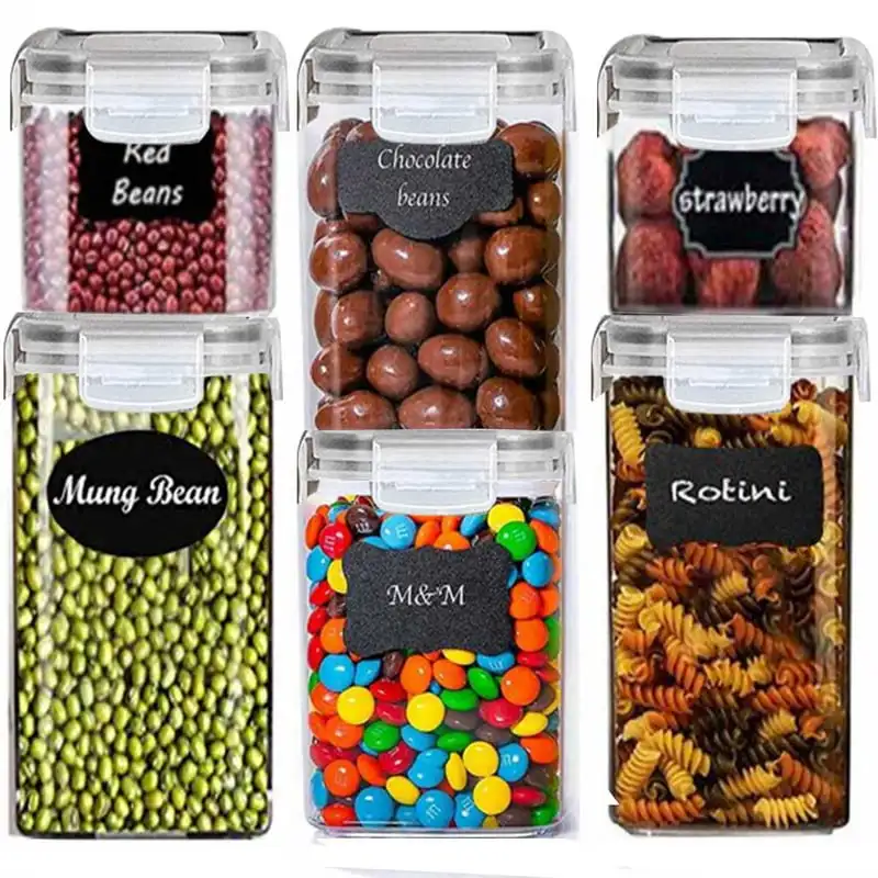 

Variety Set of 5 Pantry Organization Canisters with Lids, Marker and Labels Included Ziplock bags Organizer Dice tray Dish dryin