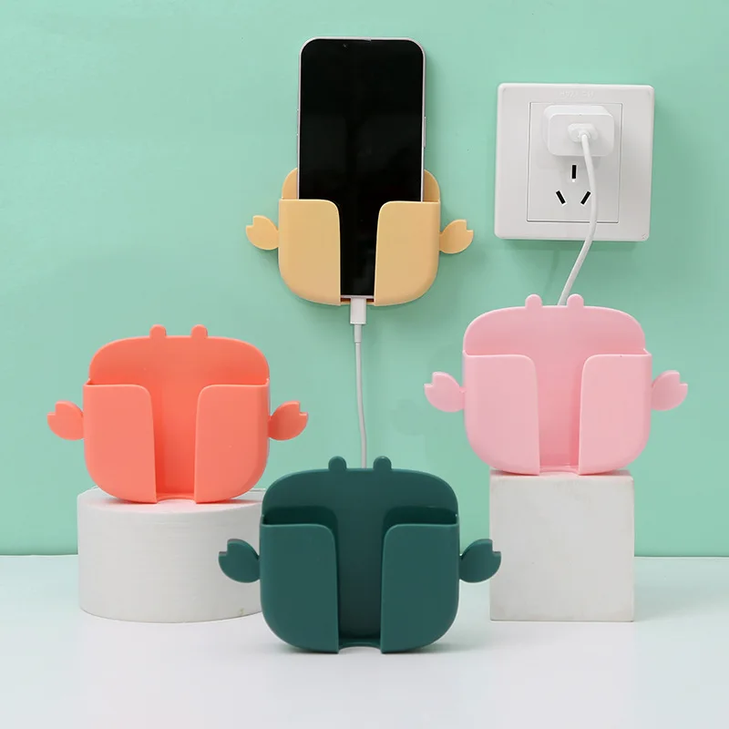 

Wall Mounted Mobile Phone Holder Plug Punch Free Wall Organizer Remote Control Storage Box Multifunction Storage Holder hook