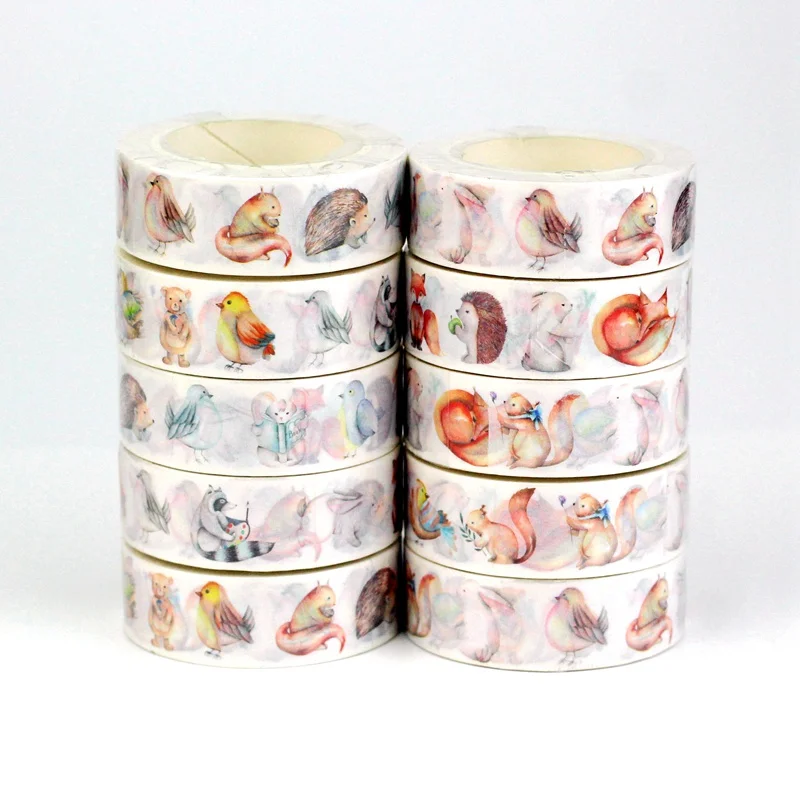 

10pcs/Lot Decor Kawaii Animals Fox Squirrel Hedgehog Adhesive Masking Cinta Washi Tapes Cute Journaling Stationery Supplies