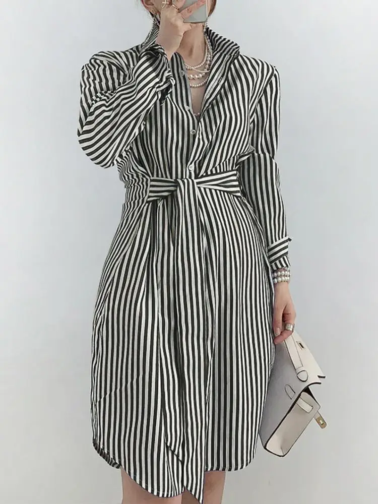 

Women Spring Summer Long Sleeve Mini Vestidos ZANZEA Fashion Office Shirts Dresses 2023 Oversized Casual Striped Belted Sundress