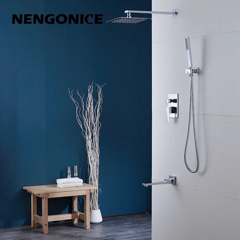 Shower Set Hotel Bathroom Concealed Wall-Mounted Cold And Hot Simple Chrome