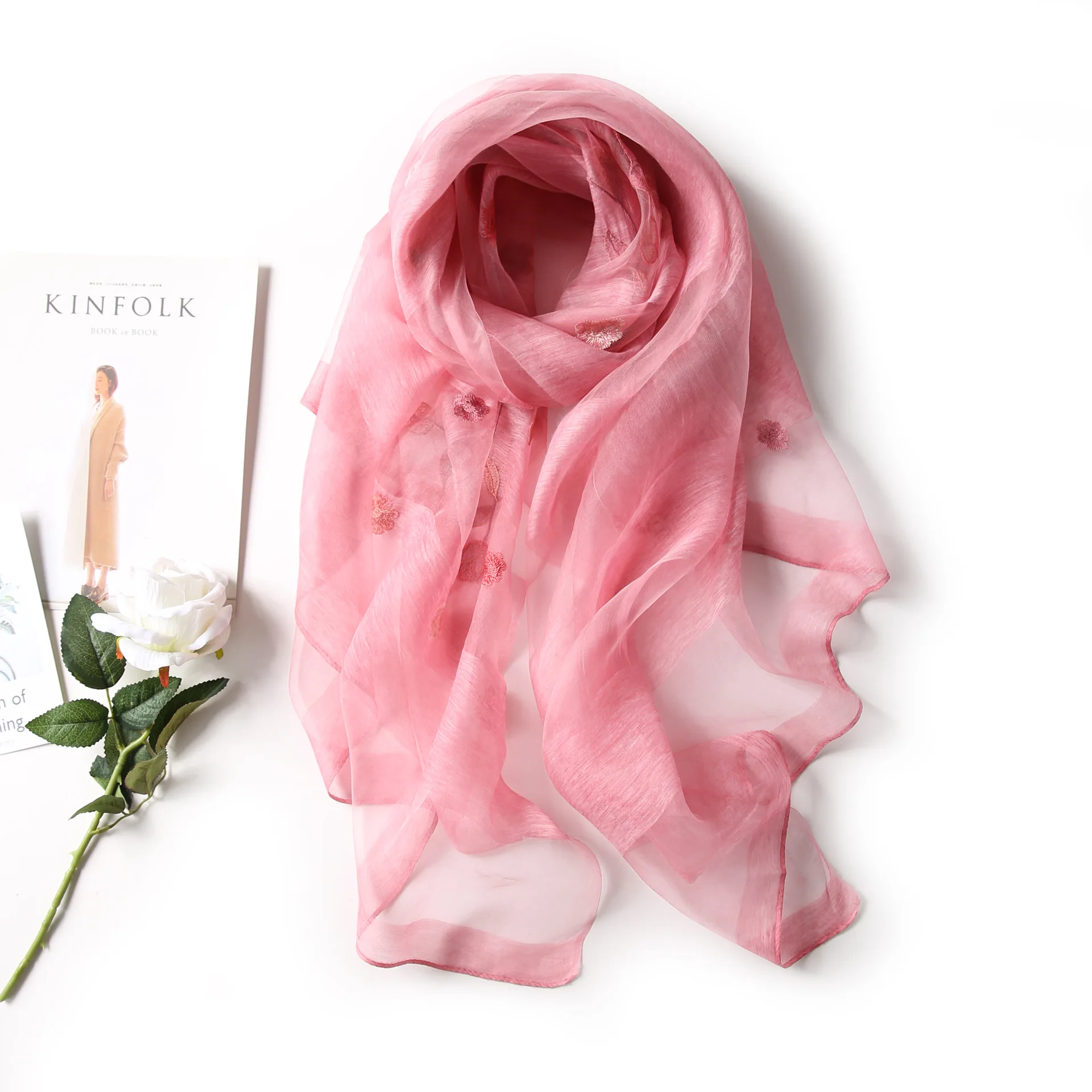 

New Silk Wool Scarf Tulip Flower Pashmina Women Fashion Shawls And Wraps Lady Travel Stripe High Quality Winter Neck Scarves