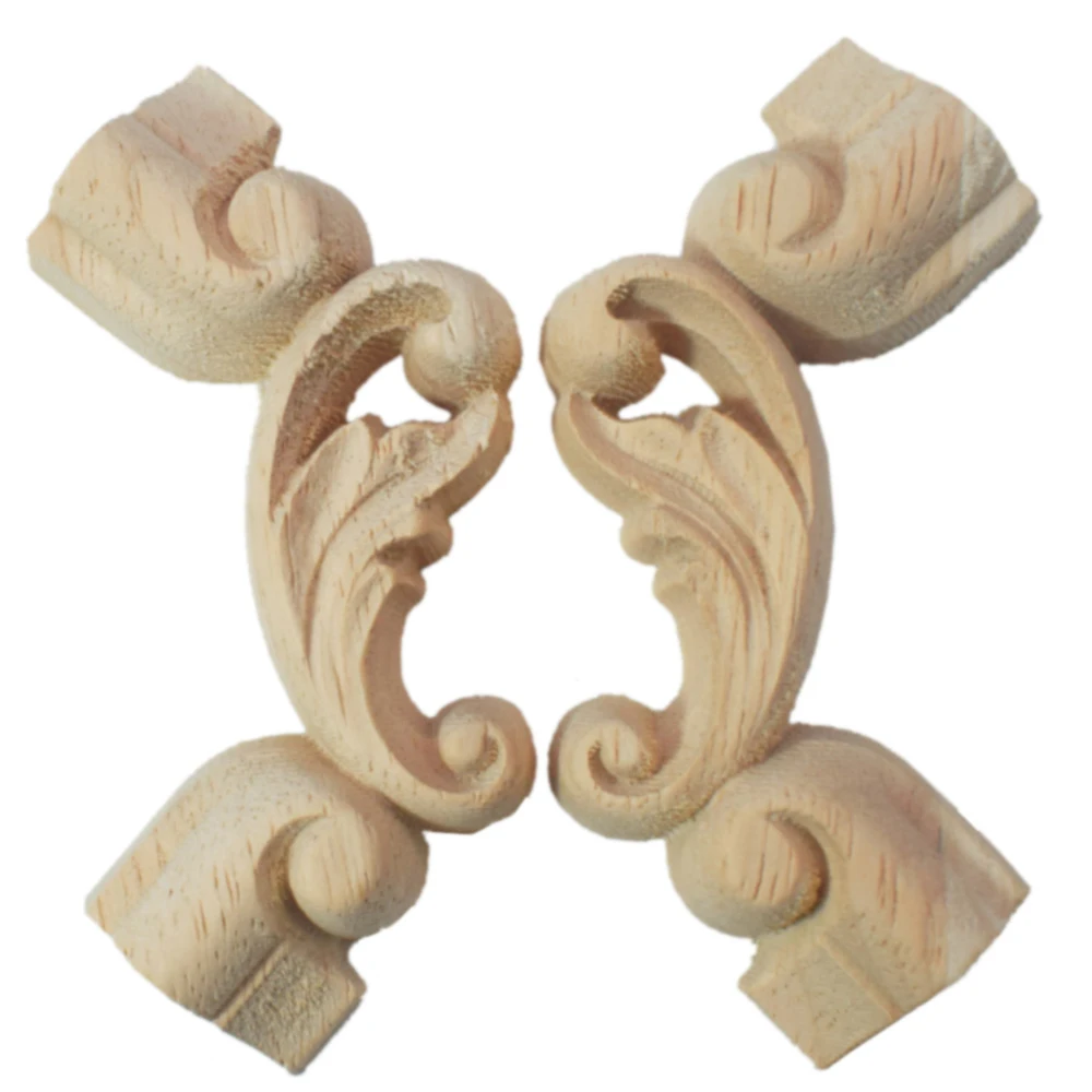 

4PCS Wood Appliques Unpainted Wooden Carved Flower Onlay Decal Corner Applique for Home Decorative Furniture Door Decor Craft