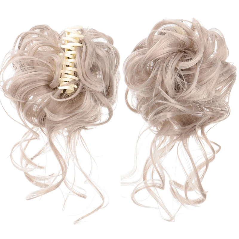 MANWEI Synthetic Chignon Messy Curly Claw Hair Bun Scrunchy Fake False Hair Band Tail for Women Hairpieces Blonde