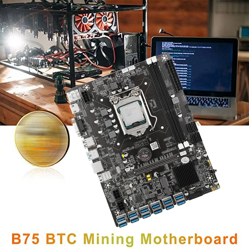 

B75 USB BTC Mining Motherboard With CPU+4G DDR3 RAM+SATA Cable+RJ45 Network Cable 12XPCIE USB3.0 LGA1155 MSATA ETH Miner