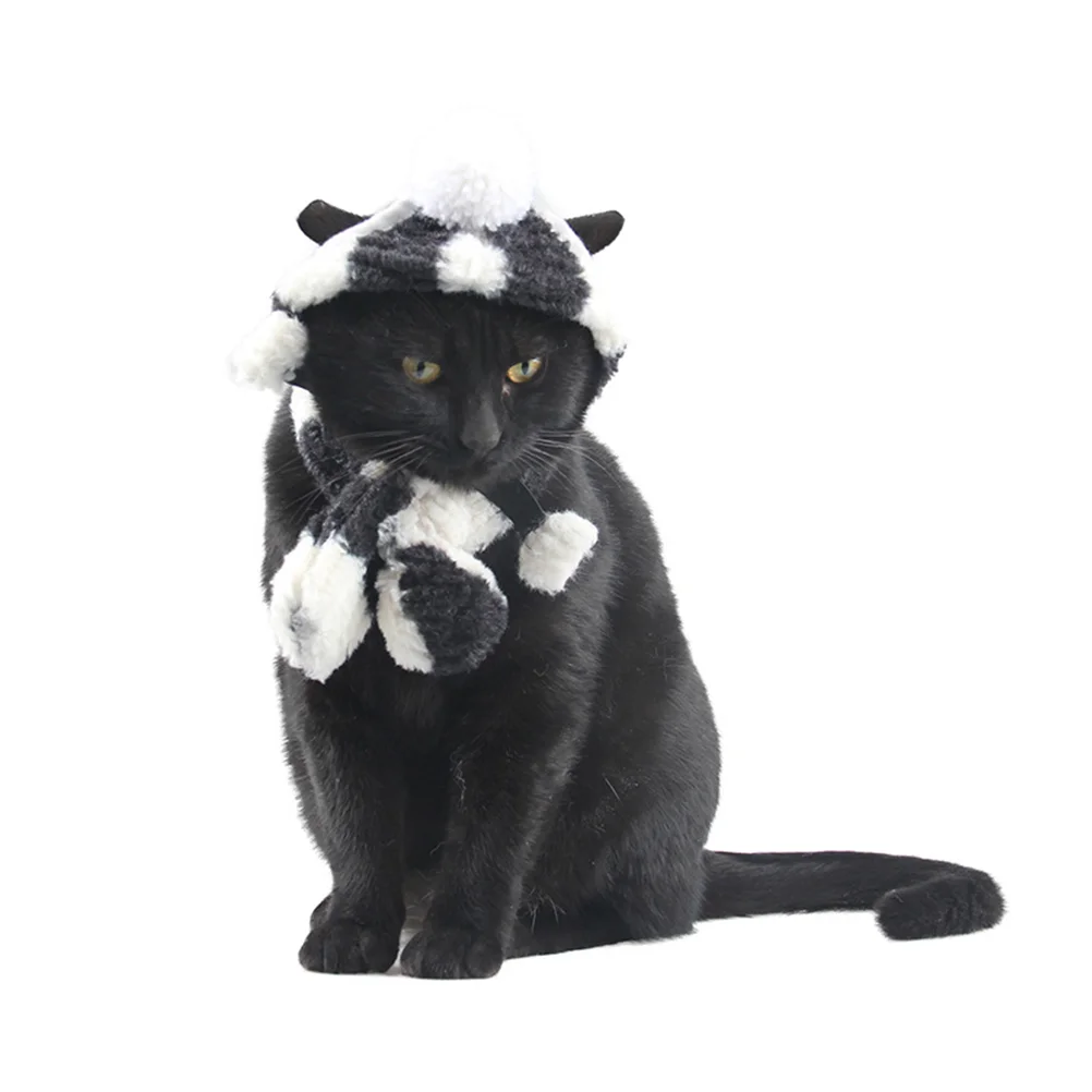 

1 комплект костюм для питомца Winnter теплый полосатый шарф и шапка для собак и кошек-Размер (белый и черный)