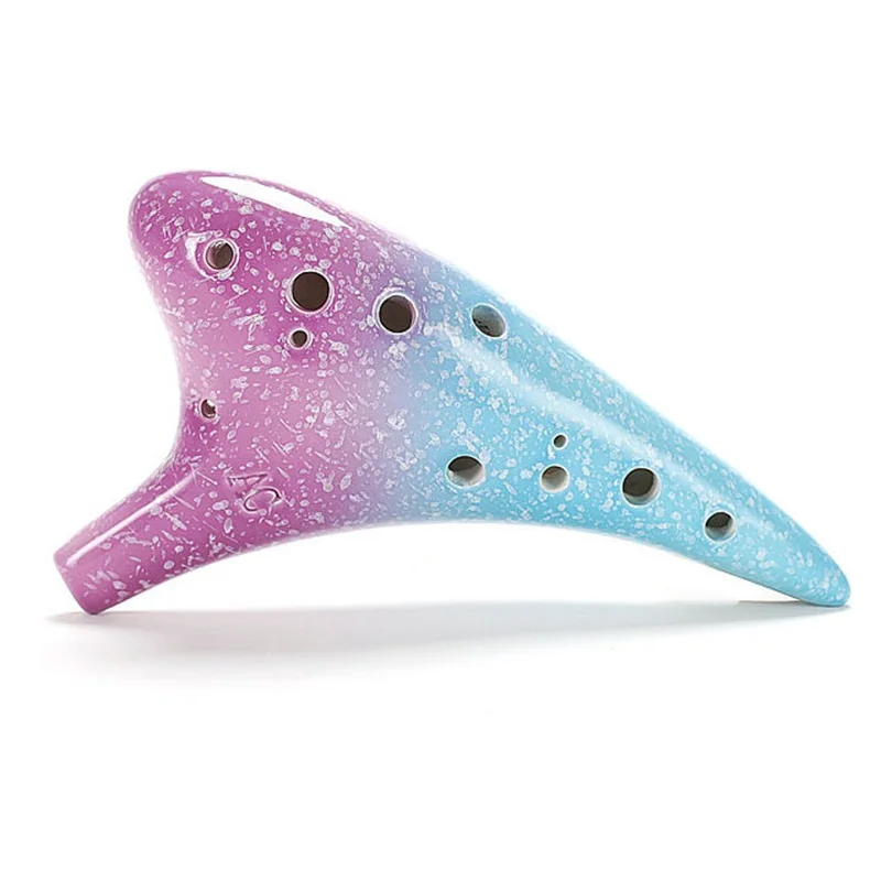 

Multi-color 12 Holes Ceramic Ocarina Alto C Starry Style Musical Orff Instrument With Lanyard Music Score Protective Bag