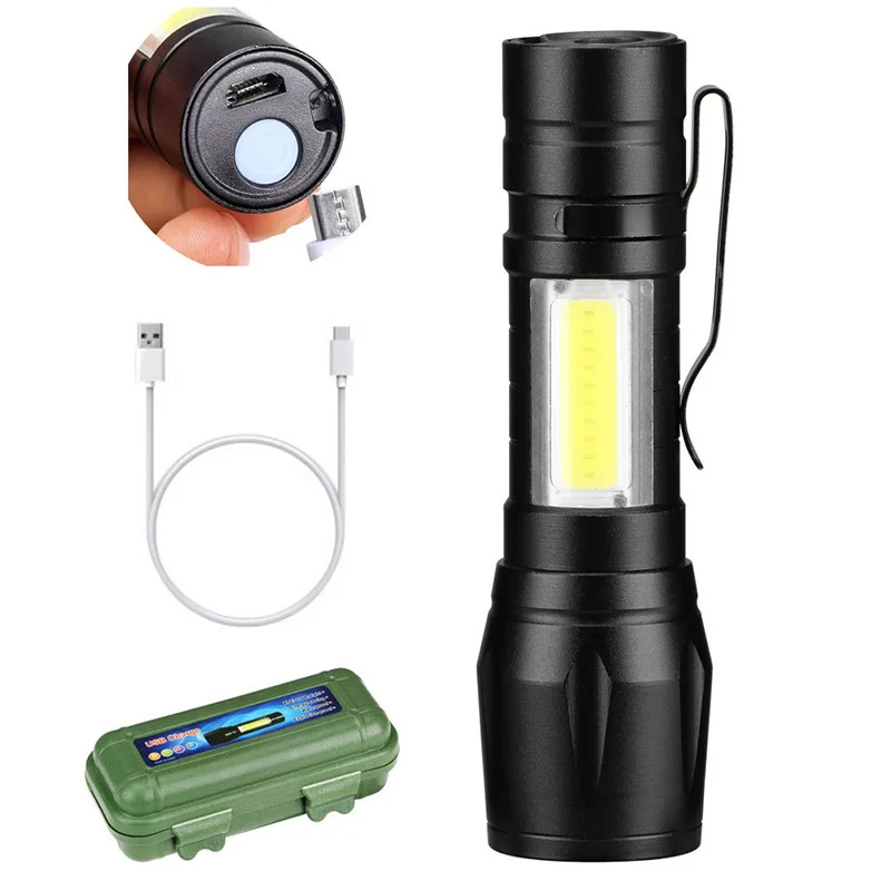 

Portable Mini Led Flashlight Zoom Torch COB Lamp Adjustable Penlight Waterproof For Outdoor