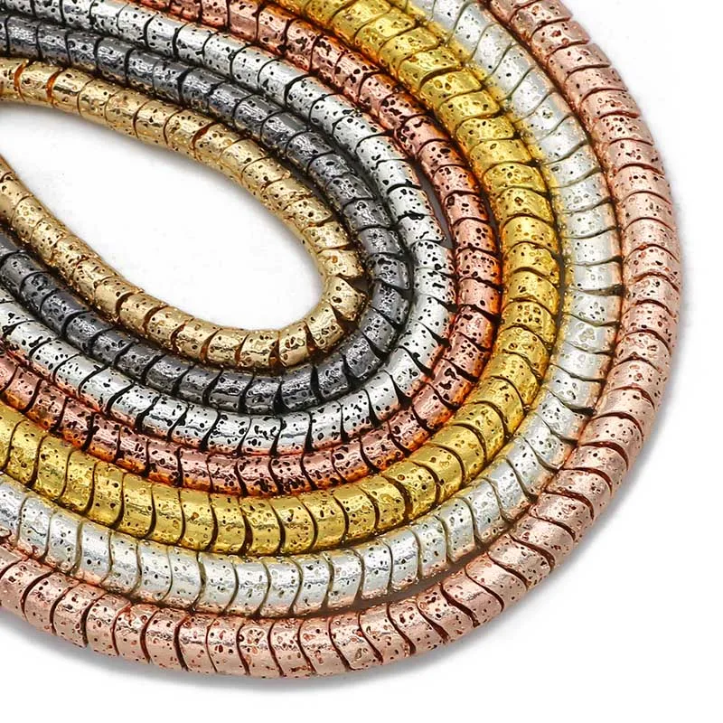 

6x3/8x4mm Rose Gold Silver Black Bronze Waves Cylindrical Lava Natural Stone Spacer Loose Beads For Jewelry Making Diy Bracelets