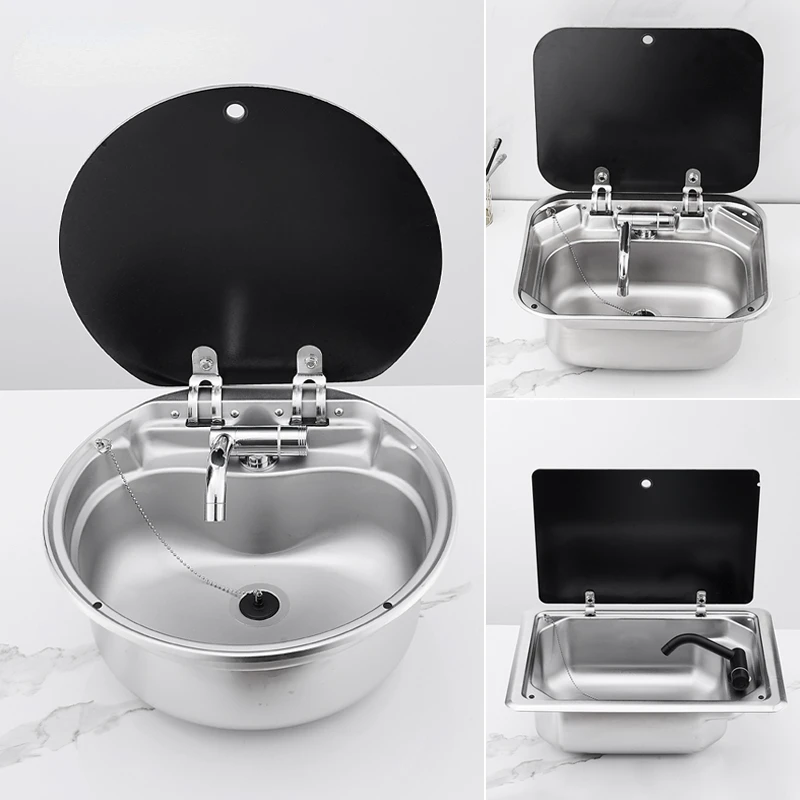 

RV Sink Kitchen Sink With Cover Wash Basin Wash Basinbasin Folding Flap Sink 304 Stainless Steel Home Sink Sink Bathroom