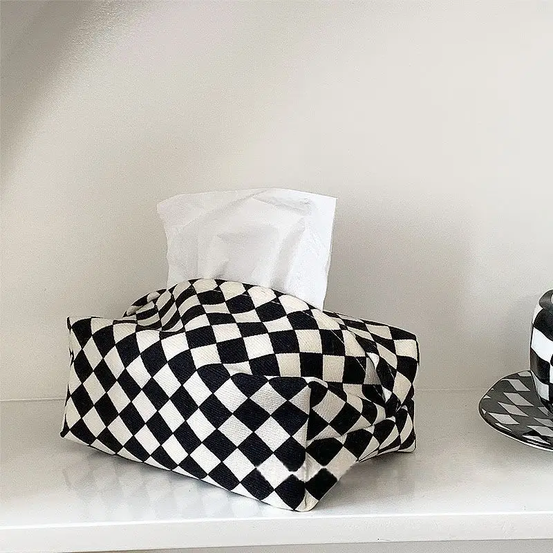 

New Chessboard Cloth Tissue Box Creative Simple Car Light Luxury Living Room Kitchen Bedroom Napkin Storage Drawer