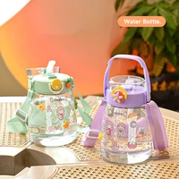 summer cute cartoon large capacity straw water cup student kettle gift childrens sports plastic cute water bottles with straw