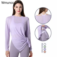 wmuncc 2022 summer loose yoga shirt women fitness breathable blouse long sleeves sport top quick dry long stytle gymwear