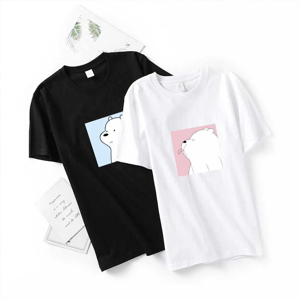 Футболка с принтом медведя для мужчин и женщин хлопковая тенниска коротким