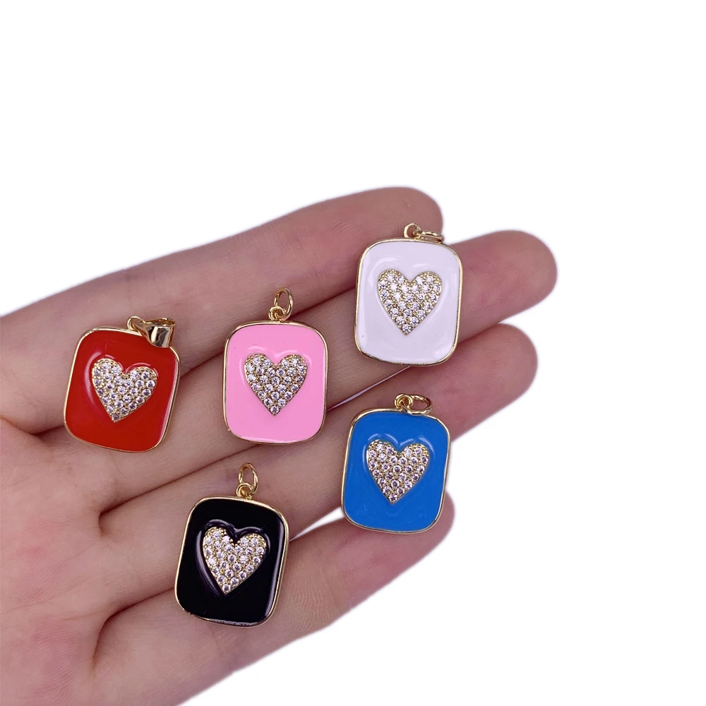 

Fashion Colorful Heart Moon Star Enamel Pendant CZ Zircon Copper Plated Necklace Keychain Accessories For Women Men DIY Jewelry
