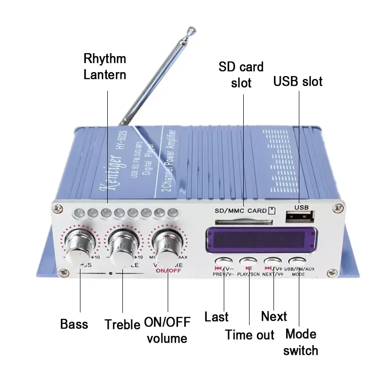 Автомобильный стереоусилитель HY502 12 В 2 канала с поддержкой USB MP3 FM Hi-Fi |