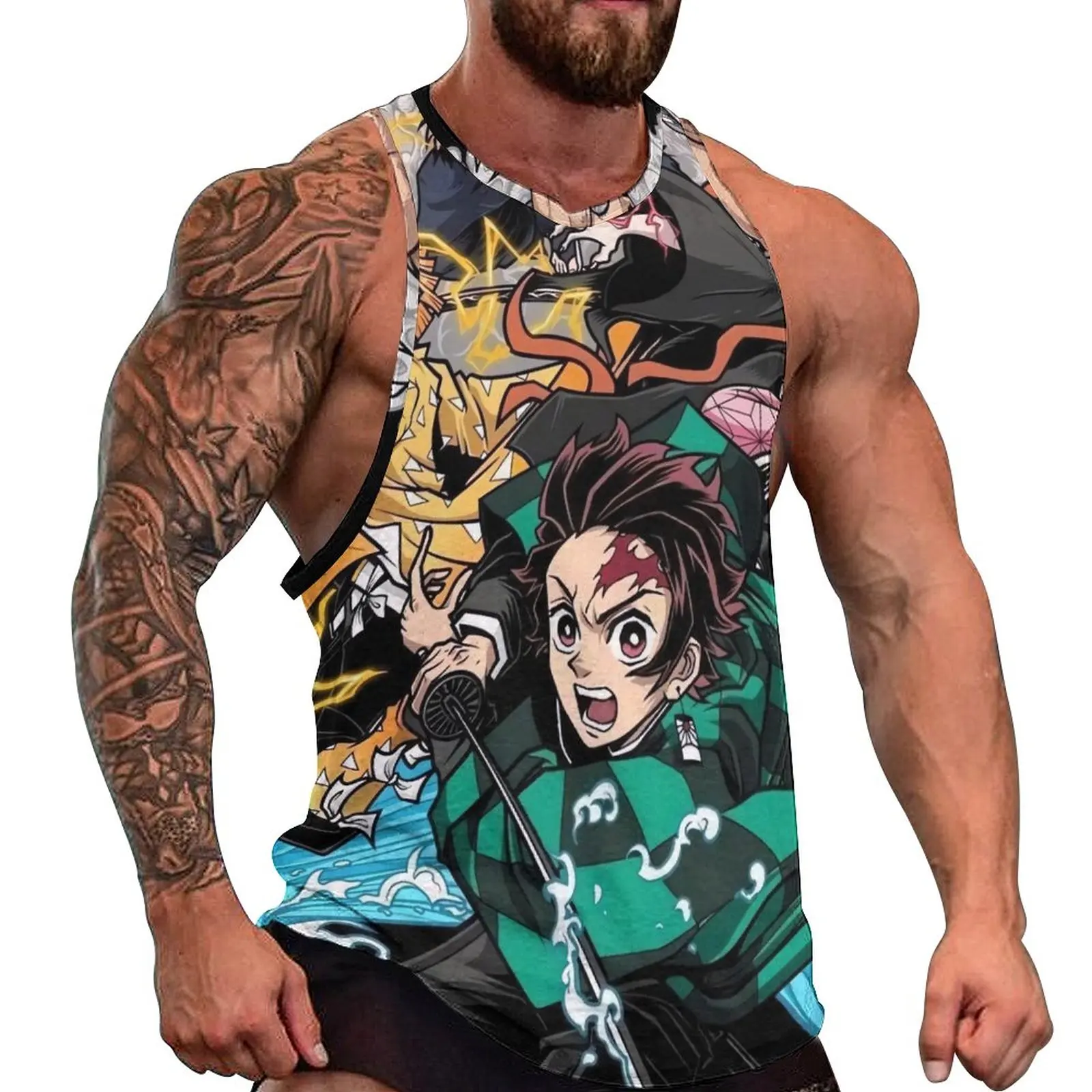 

Demon Slayer Anime Tank Top Kimetsu No Yaiba Fashion Tops Summer Workout Male Graphic Sleeveless Shirts Plus Size