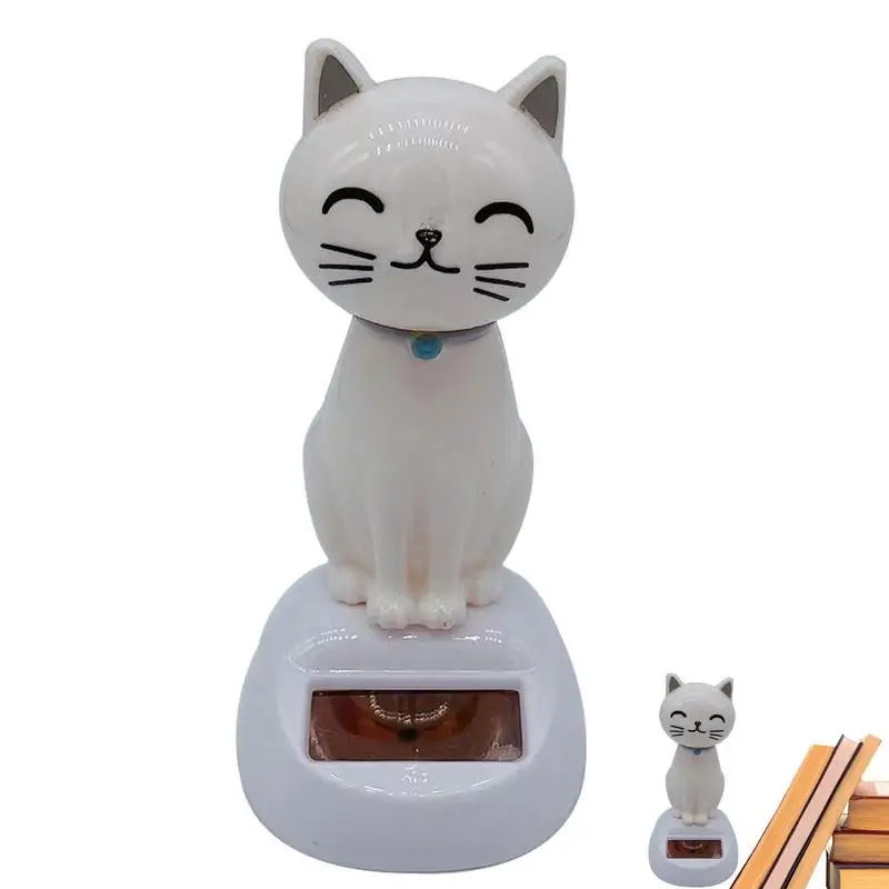 

Solar Powered Car Toy Cartoon Cat Ornaments Figures Bobble Head For Car Dashboard Animated Bobble Head Cat Car Decor For Home