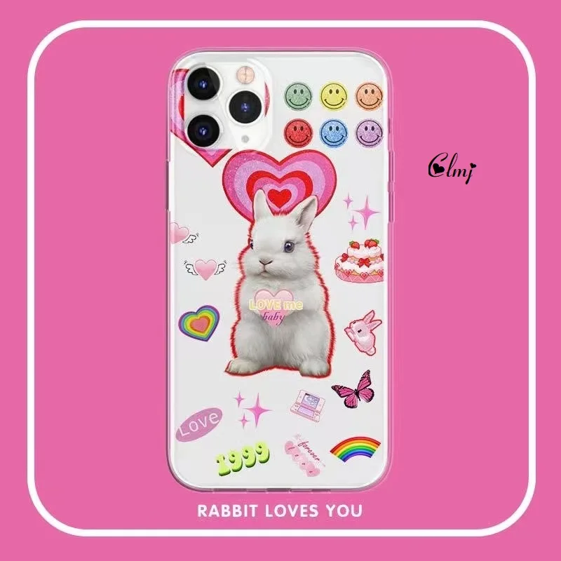 

Clmj Vintage Millennium Rabbit Heart Phone Case For iPhone 11 12 13 XS XR For Samsung Galaxy S22 S21 Cute Animal Silicone Cover