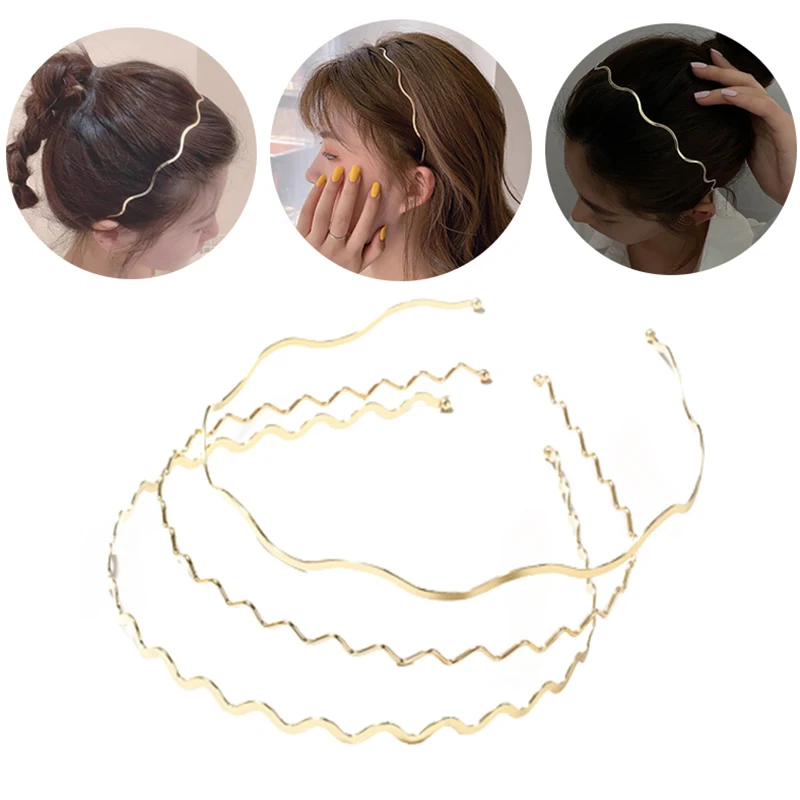 

Simple Silver Gold Ripple Metal Hairbands Elegant Wave Thin Headbands Fashion Women Hair Hoop Styling Headwear Accessories Gift