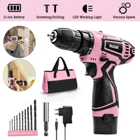 14pc pink cordless 12v lithium ion electric drill driver set house repairing tool with 12inch storage bag home maintenance tool