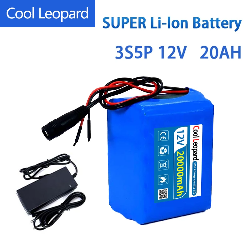 Блок питания для экстренного резервного аккумулятора CooI Leopard 12 В 20 Ач 3S5P 18650 Li-Ion скутера, зарядное устройство 12,6 в