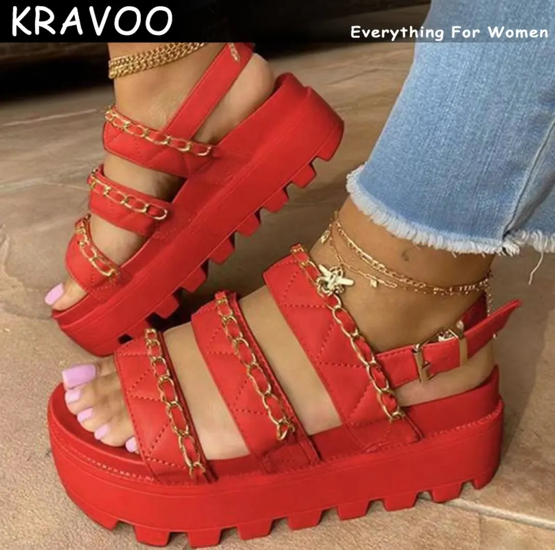 

KRAVOO 2023 Summer Fashion Platform Gladiator Sandals Open Toe Buckle Strappy Height increase Sandals Summer Women Sandalias