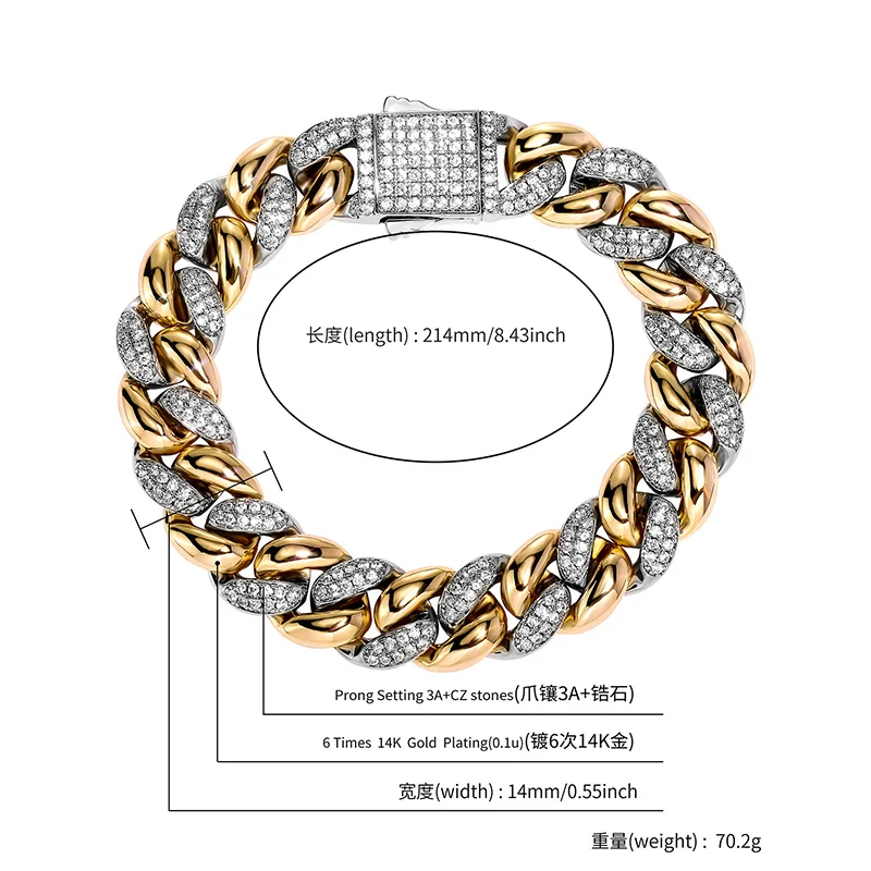 HIP HOP 3A CZ Stone Paved Bling Iced Out двухцветный круглый кубинский браслет-цепочка для мужчин