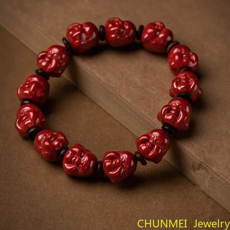 

Original Ore Imperial Sand Maitreya Bracelet with High Content of Cinnabar Amulet Jewelry for Men and Women Buddhist Headwear