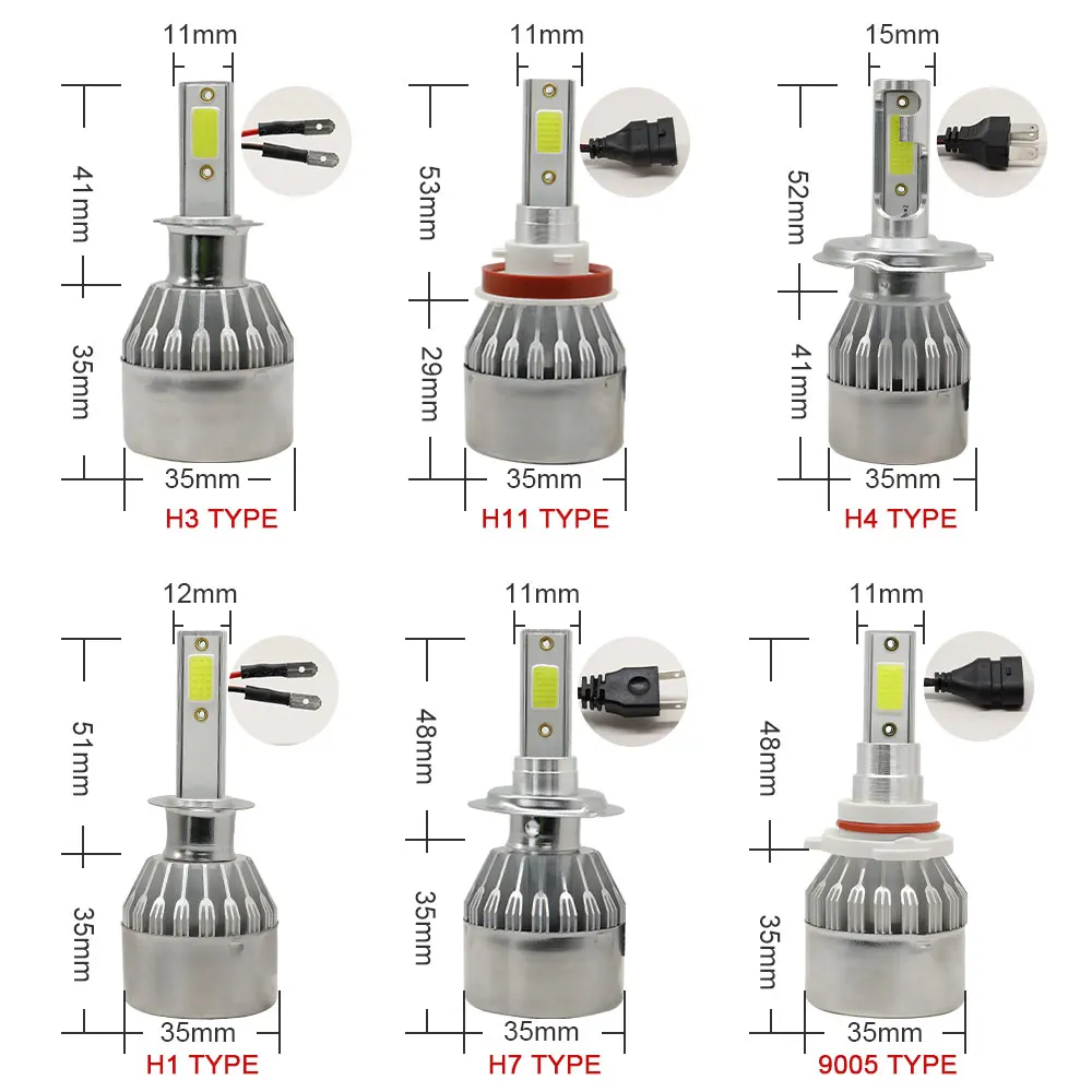 Лампы для автомобильных фар 2 шт H7 светодиодный H11 H4 Hi/Lo H1 H3 H8 HB1 HB3 HB4 HB5 HIR2 H13 H27 9005 9006