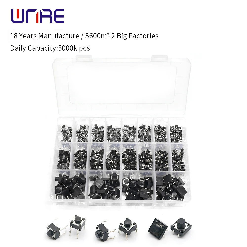 

20 models 380 PCS 4.5*4.5 6*6 12x12 Tact Switch Tactile Push Button Switch Kit, Height: 4.3~10MM Dip 4p Micro Switch Key Switch