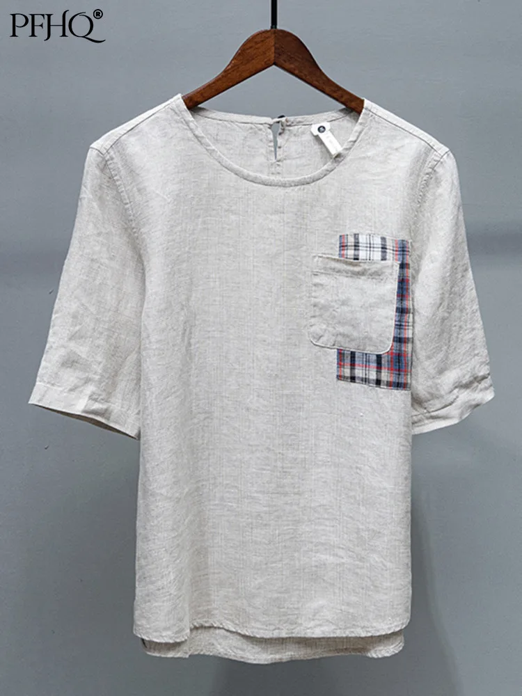 

PFHQ Summer National Fashion Simple Casual Linen Chinese Style Short Sleeve Plaid Trend Shirt Men's Wear Stylish Blouses 21Q1046