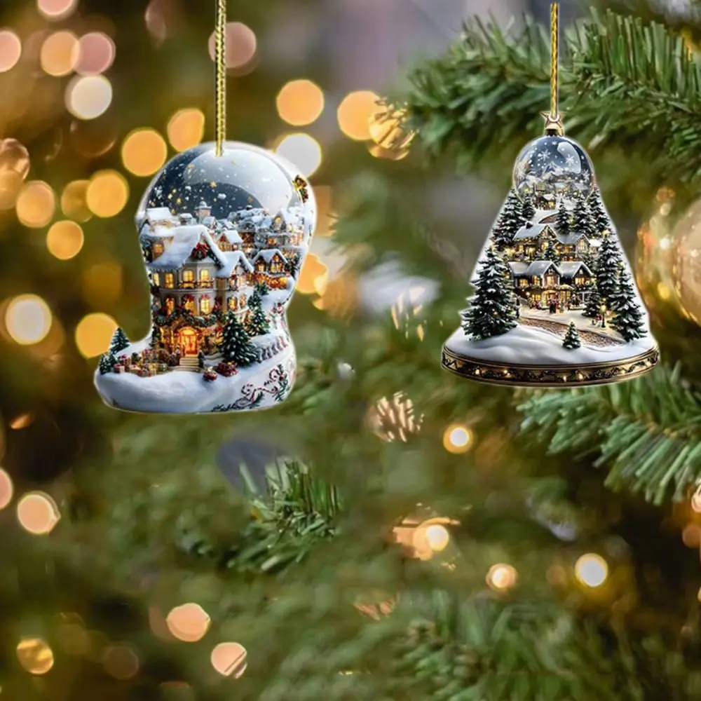 2D Рождественский акриловый кулон плоский снежок Санта-Клаус подвесной орнамент