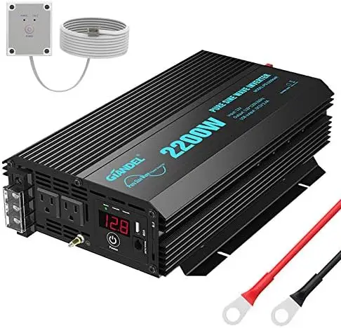 

Sine Wave Power Inverter 2200Watt DC 12volt to AC 120volt with Dual AC Outlets and hardwire Blocks & LED Display Remote ETL