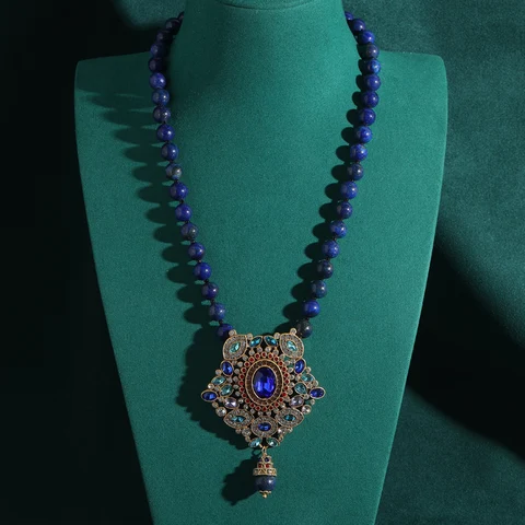 LOVE GREEN LIVE GREEN Винтажное синее ожерелье с кулоном