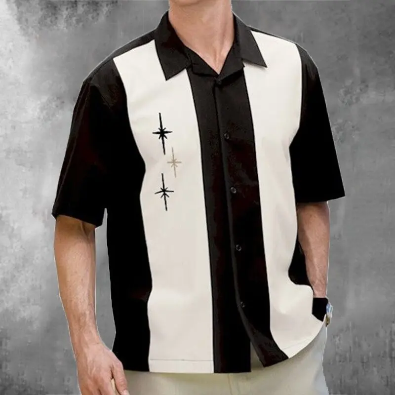 

FAKUNTN 2021 European and American summer men's shirts new products striped color matching printed men's shirts