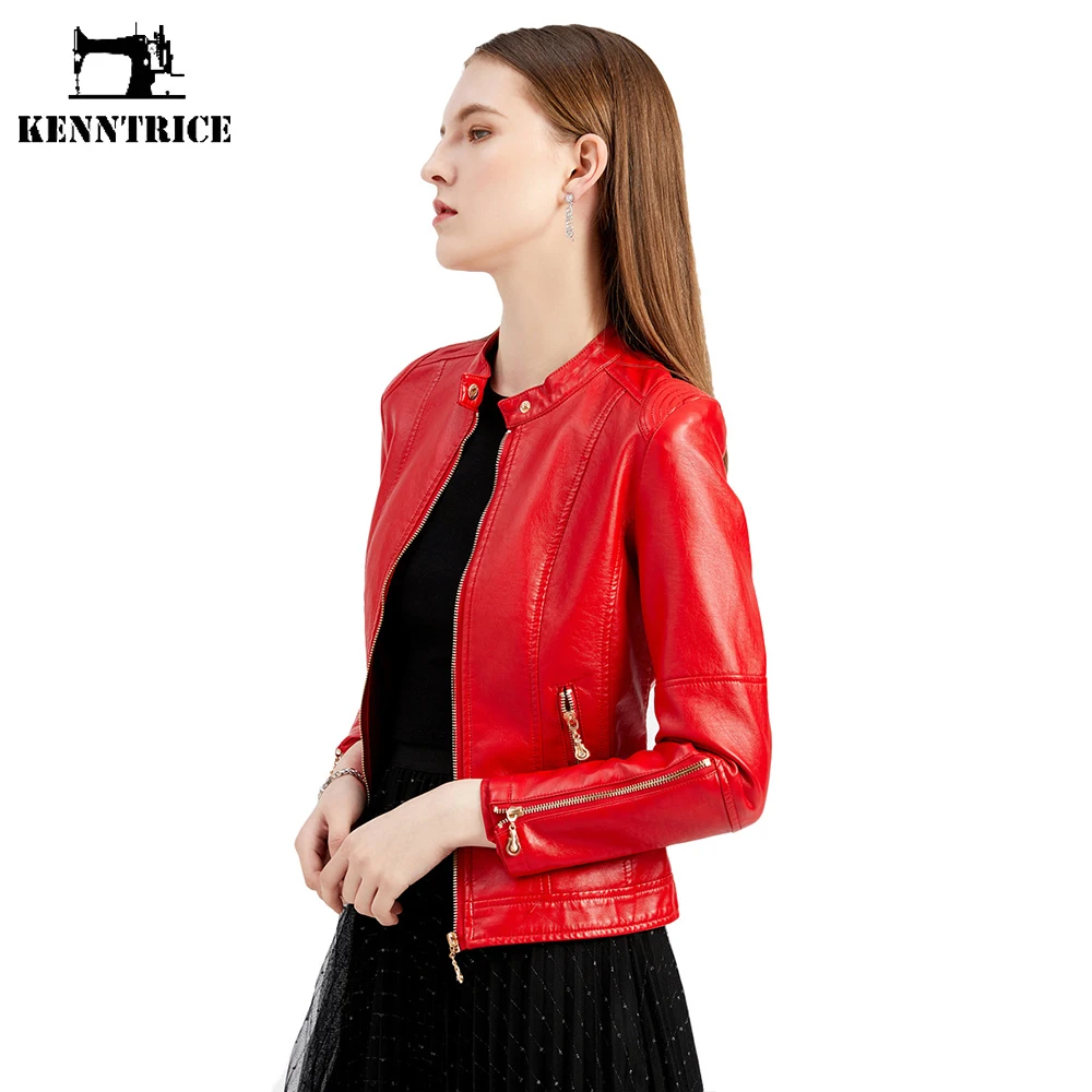 Kenntrice New Fashion Women Jacket PU Leather Short Outwear Female Stand Collar Casual Streetwear Clothes Cropped Top