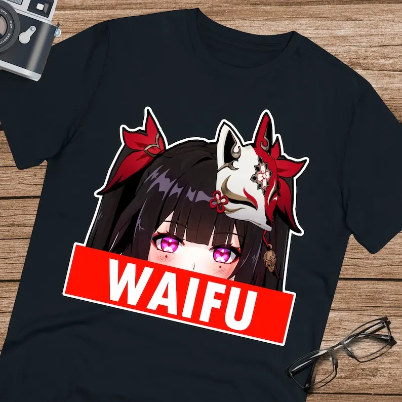 Блестящая рубашка Waifu футболка honkai со звездой веером унисекс ультрахлопковая