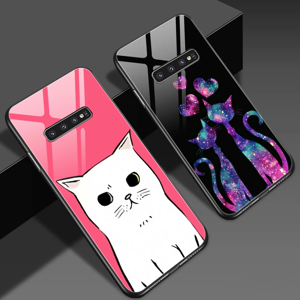 

Cute Cat Phone Case For Samsung Galaxy S20 FE S22 Ultra S10 S8 Note 20 10 Lite 9 Plus A52 A50 A52S 5G A32 Tempered Glass Cover