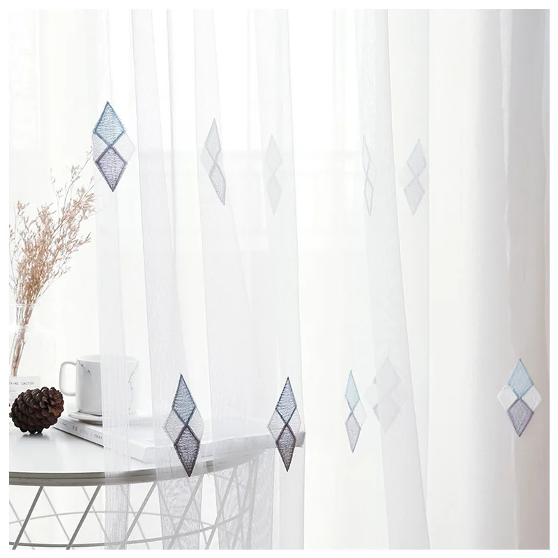 Декоративные тюлевые шторы для гостиной спальни с геометрической вышивкой Volie