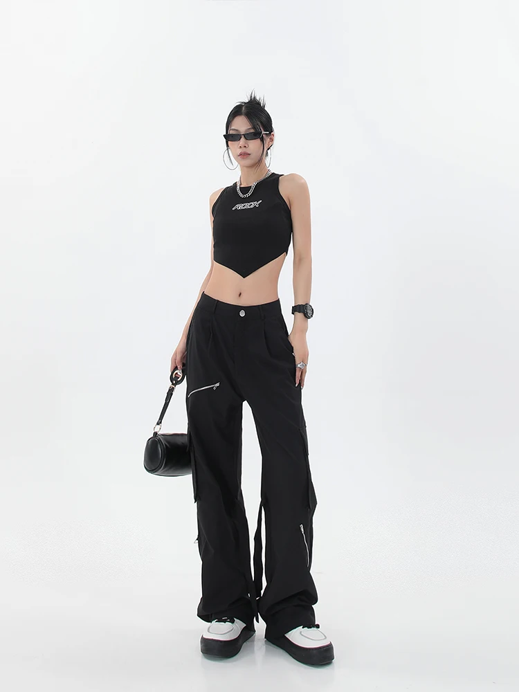 Женские прямые штаны-карго Y2K с карманами винтажные штаны в стиле Харадзюку 90-х