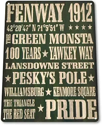 JIUFOTK Винтажная жестяная вывеска Fenway Baseball Red Sox Металлическая Магазин Бар Кафе Клуб