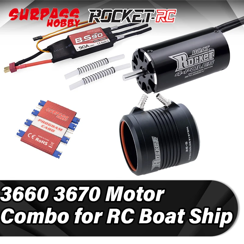 

Surpass Hobby Rocket 3660 3670 Waterproof Brushless Motor Cooling 90A ESC SBEC with Programming Card Combo for RC Boat Ship