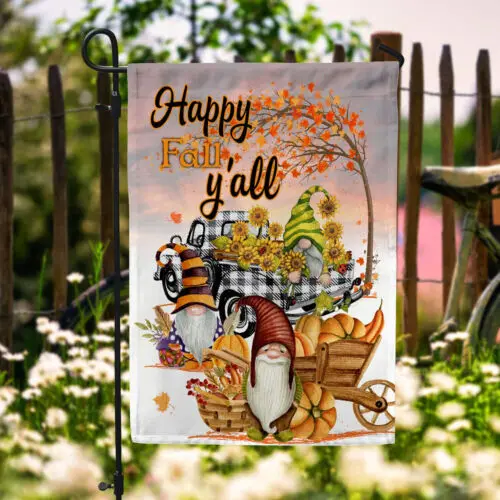 Happy Fall Yall День Благодарения Гном Флаг Садовый флаг