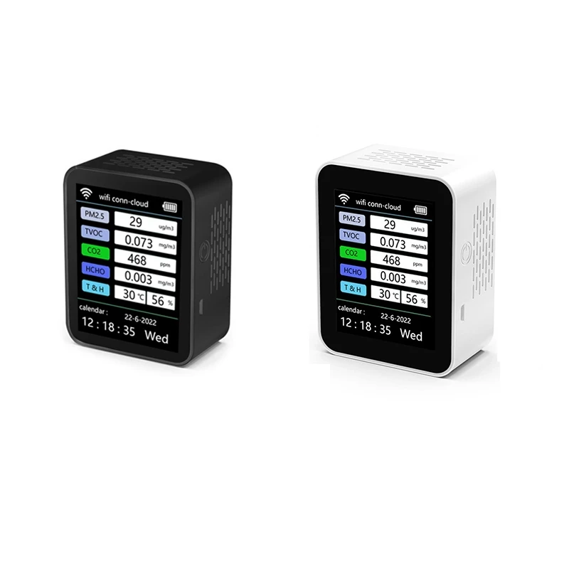 

Tuya Wifi 7 In 1 TVOC HCHO PM2.5 Tester CO2 Sensor Formaldehyde Gas Detector Black