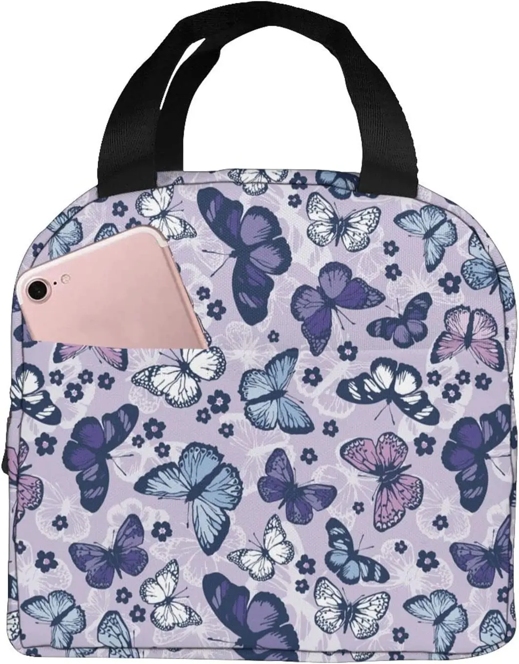 

Vintage Colorful Butterfly Durable Insulated Lunch Bag for Women Men Lunch Box Tote Zippers Bento Bag for Work School Outdoor