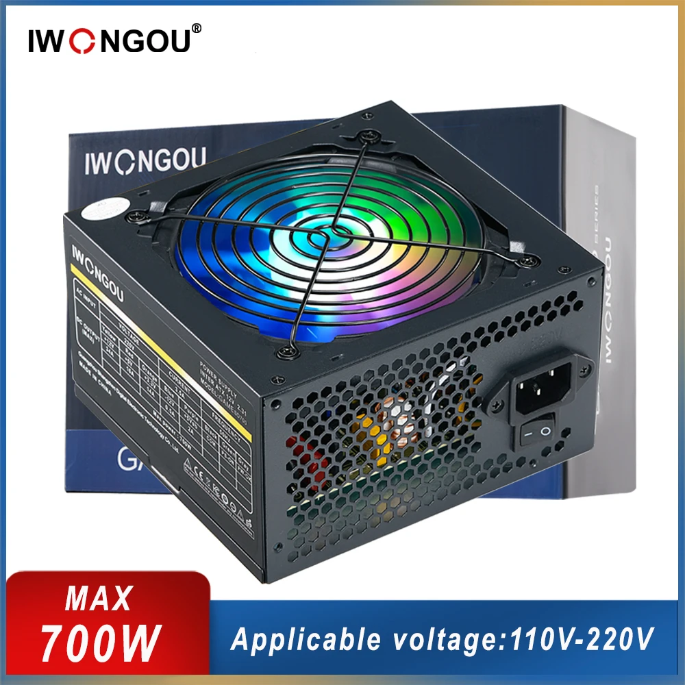 Блок питания для ПК, 600 Вт, 700 Вт, для ПК, игровой источник IWONGOU Active PFC DC-ATX 500 Вт Fonte RGB Fan, 110 В, 220 В, для игрового компьютера «сделай сам», PSU